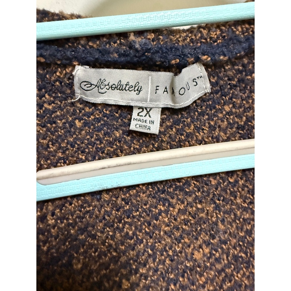 Absolutely Famous Brown Navy Plaid Hooded Open Front Cardigan Sweater 2X Plus - Picture 5 of 6